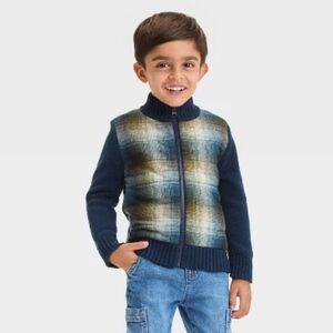 Cat & Jack Toddler Boy’s Quilted Plaid Knit Zip-Up Sweater Size 4T